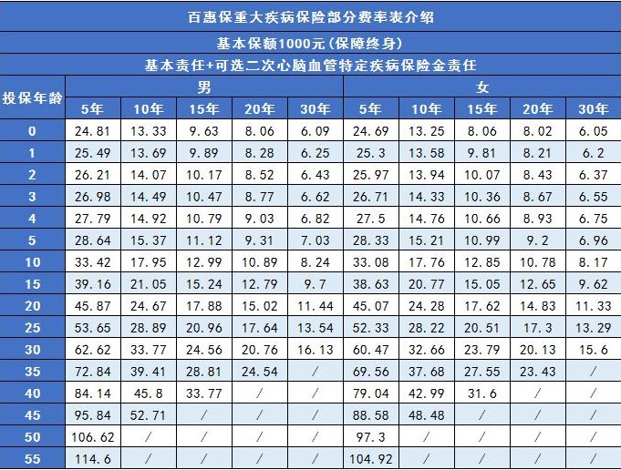 百惠保重大疾病保險(xiǎn)多少錢