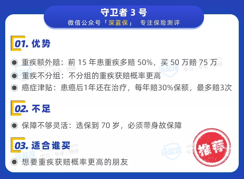 2.守衛(wèi)者 3 號：重疾不分組，獲賠概率更高
