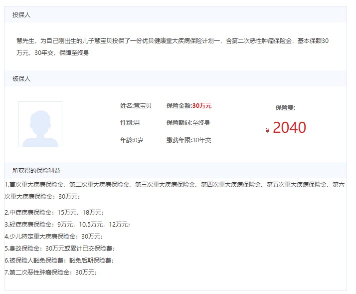 優(yōu)貝健康重大疾病保險(xiǎn)案例介紹