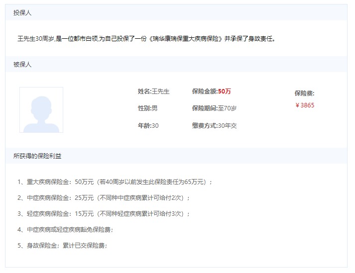 瑞華康瑞保重大疾病保險案例介紹