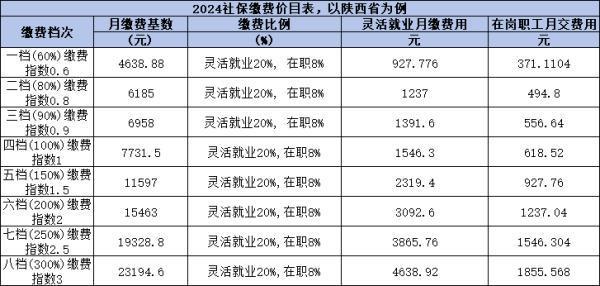 2024年社保繳費是多少？以陜西省為例