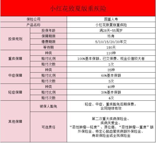 國(guó)富小紅花致夏版重疾險(xiǎn)有什么保障？國(guó)富小紅花致夏版重疾險(xiǎn)？